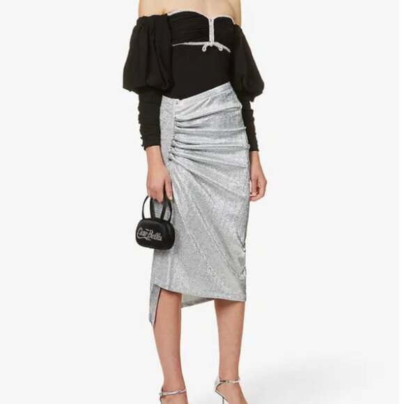 NWT Self-Portrait Embellished Off-The-Shoulder Stretch-Crepe Top – Size US 8 - Picture 12 of 13